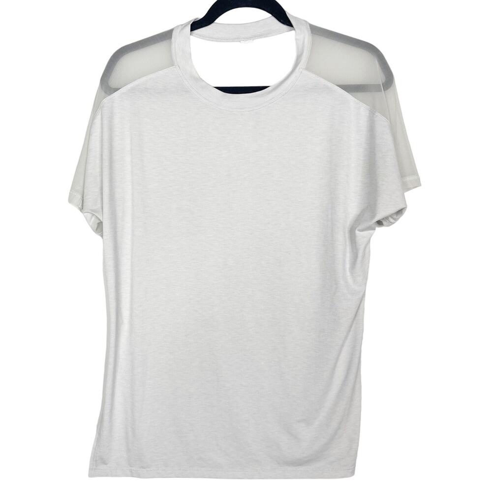 Athleta Small Gray Essence Mesh Wanderlust Hybrid Tee Short Sleeve Crew Neck